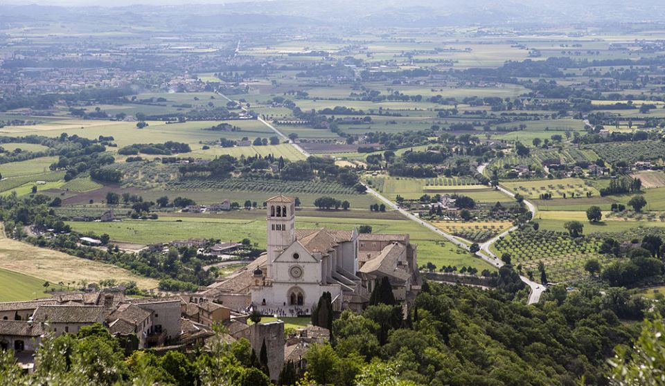 The Basilica of St. Francis of Assisi is seen from the Rocca Maggiore, a fortress on top of the hill above the town of Assisi, Italy. (CNS/Octavio Duran) The Basilica of St. Francis of Assisi is seen from the Rocca Maggiore, a fortress on top of the hill above the town of Assisi, Italy. (CNS/Octavio Duran)