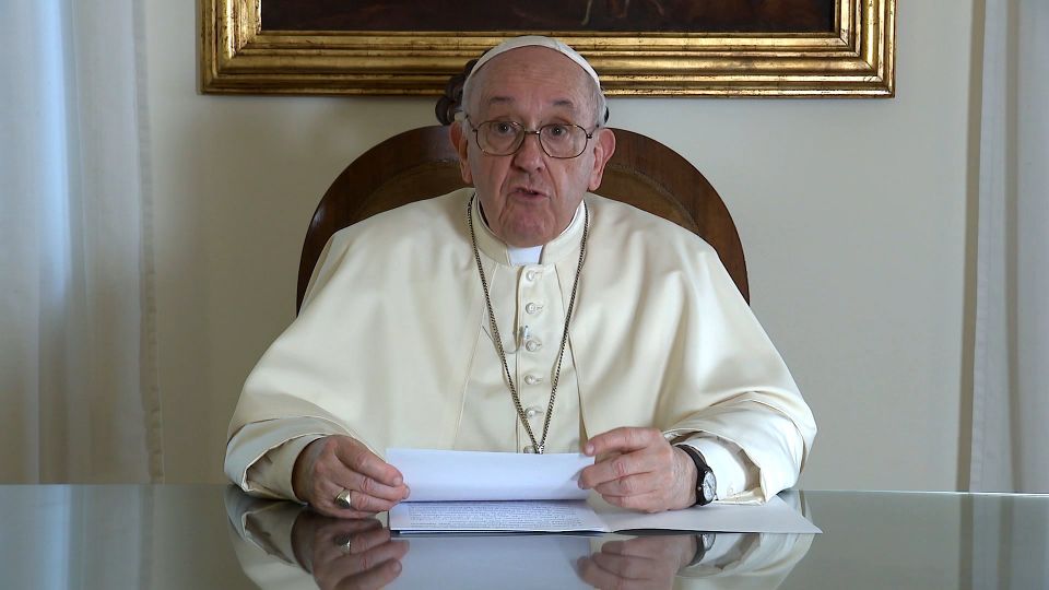 Pope Francis speaks in this still frame from a video message to the plenary assembly of the Pontifical Council for Culture at the Vatican Nov. 23, 2021. (CNS photo/Vatican Media)