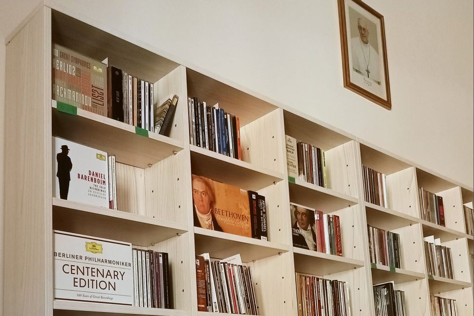 Pope Francis' music library is pictured at the Pontifical Council for Culture in this photo published Jan. 12, 2022 to Twitter by Cardinal Gianfranco Ravasi, president of the council. (CNS photo/courtesy Pontifical Council for Culture)