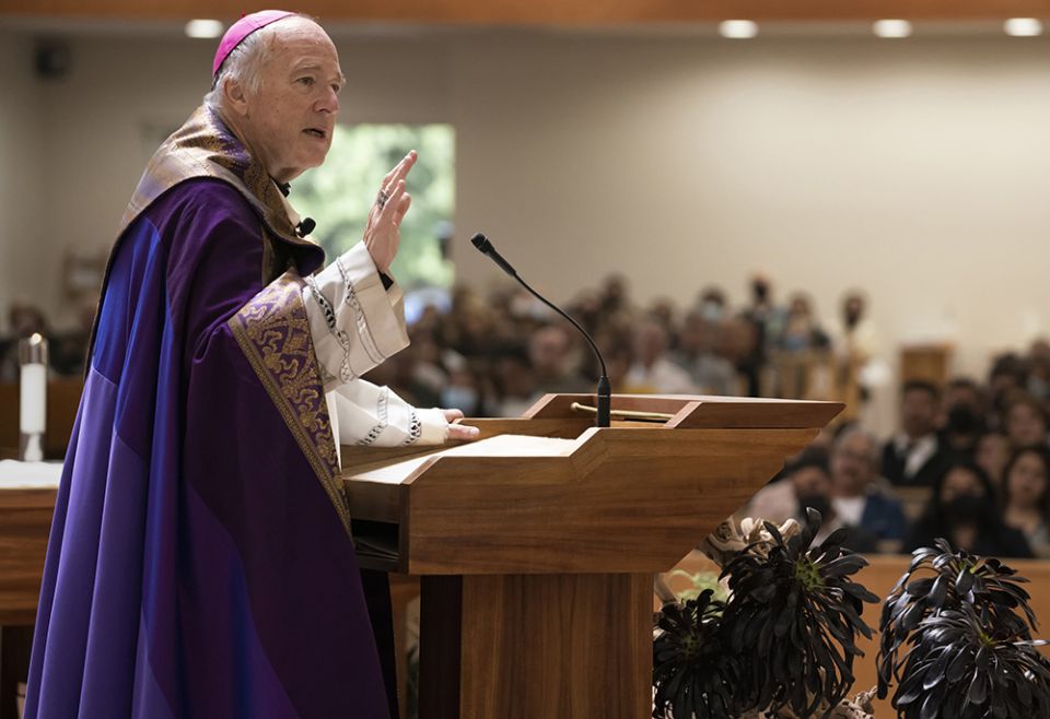 Bishop Robert McElroy of San Diego leads the Rite of Election at Good Shepherd Church March 6. He was among the new cardinals named by Pope Francis May 29. (CNS/Diocese of San Diego/Howard Lipin)