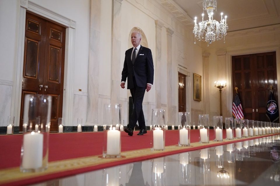 President Joe Biden arrives to speak about the latest round of mass shootings, from the East Room of the White House in Washington on June 2, 2022.