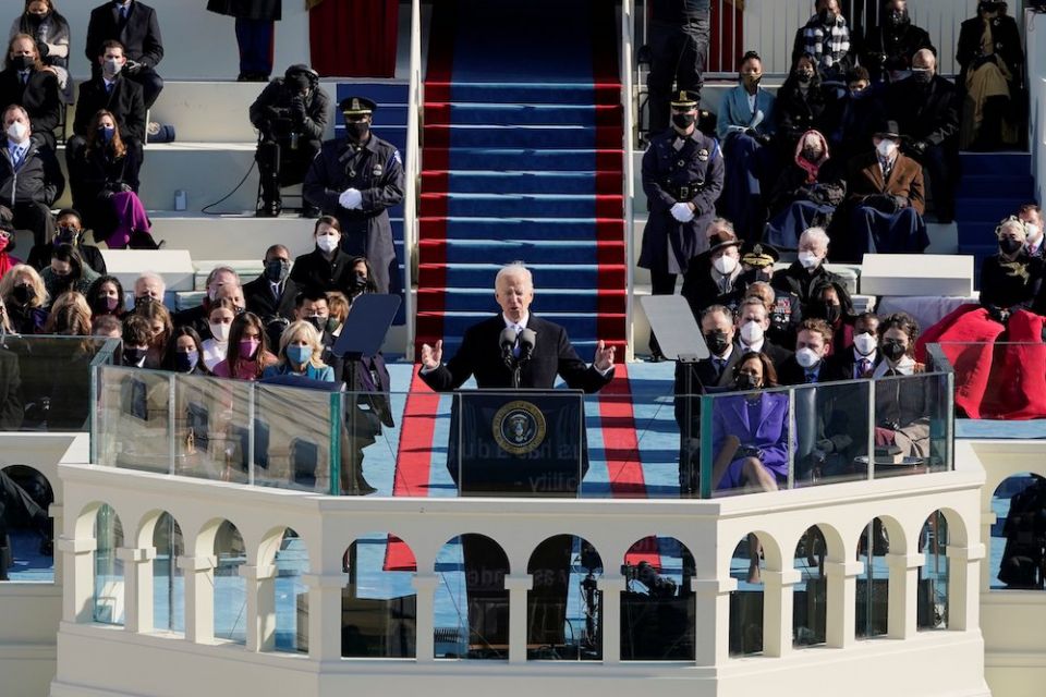 U.S. President Joe Biden speaks during his inauguration at the Capitol in Washington Jan. 20, 2021. (CNS/Reuters pool/Patrick Semansky)