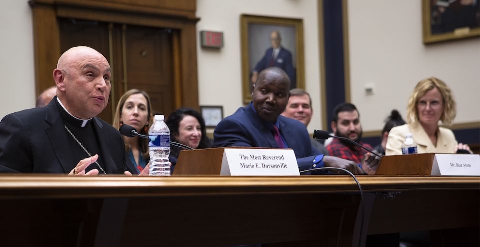 Auxiliary Bishop Mario Dorsonville of Washington, chairman of the U.S. bishops' migration committee, addresses the House Judiciary Subcommittee on Immigration and Citizenship in Washington Feb. 27, 2020. (CNS/Tyler Orsburn)
