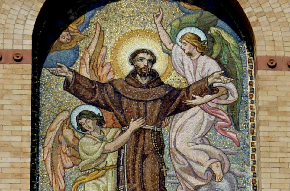 St. Francis of Assisi is depicted in mosaic on the Church of St. Francis of Assisi in Manhattan, New York. The parish is staffed by Franciscan friars of the Holy Name Province. (Wikimedia Commons/Jim McIntosh)