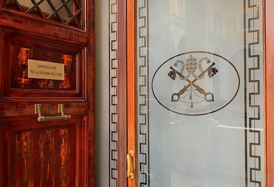 The door into the Congregation for the Doctrine of the Faith inside the Vatican's Palace of the Holy Office (NCR photo/Joshua J. McElwee)