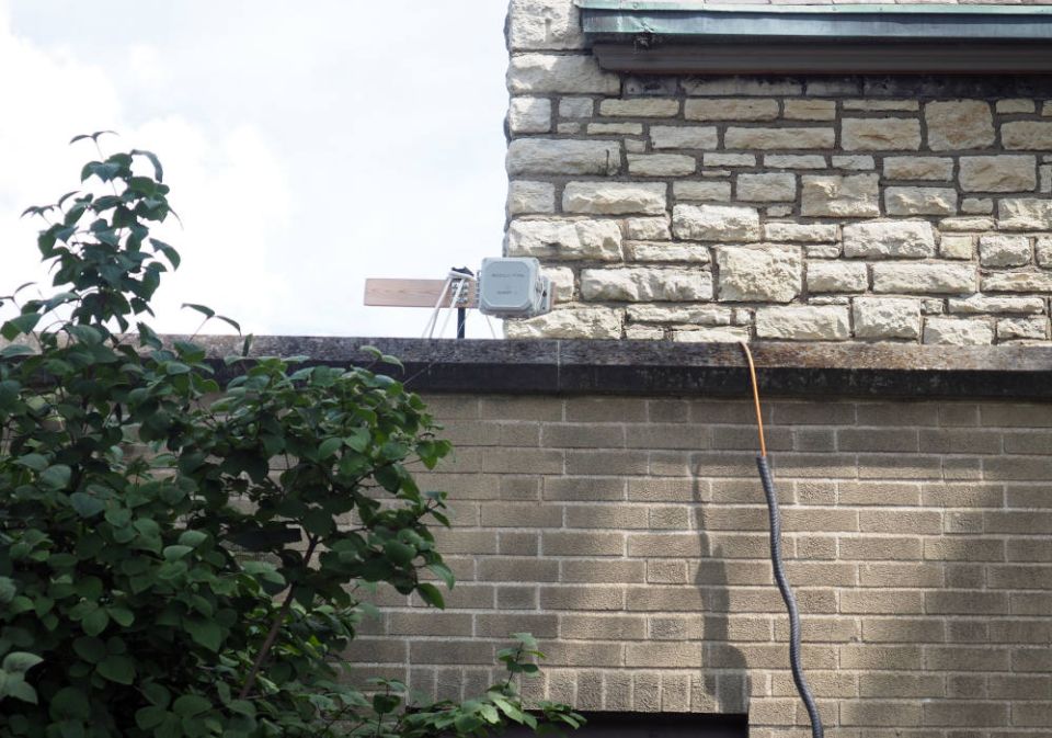 An example of one of the low-cost air pollution sensors at First Unitarian Church of St. Louis. (RNS Photo/Britny Cordera)