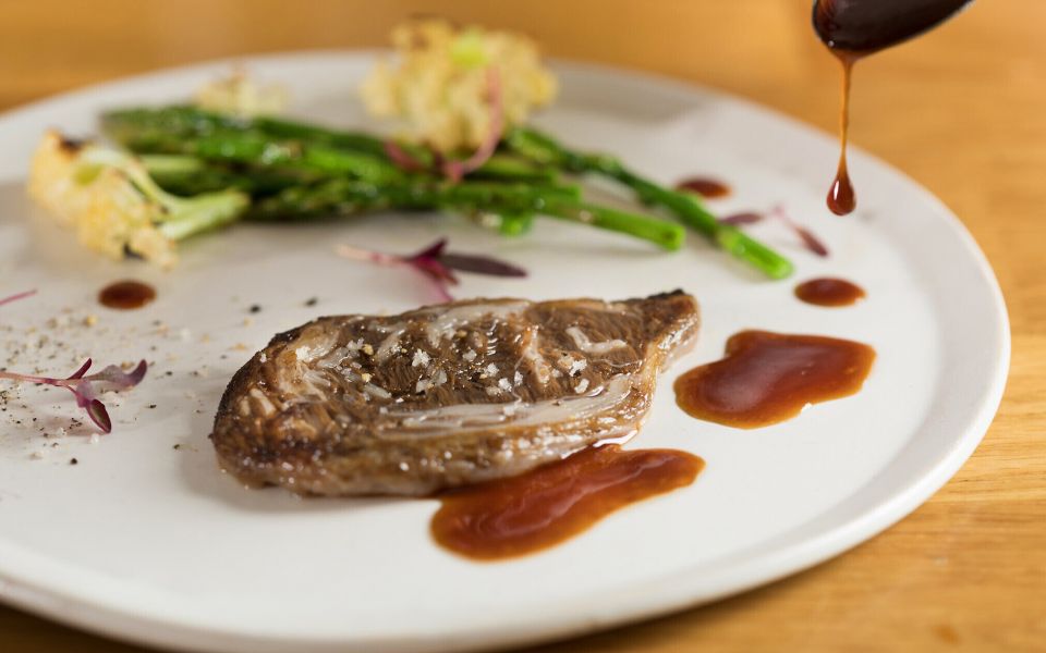 An Aleph Farms cell-based ribeye steak. (RNS/Courtesy of Aleph Farms and the Technion-Israel Institute of Technology)