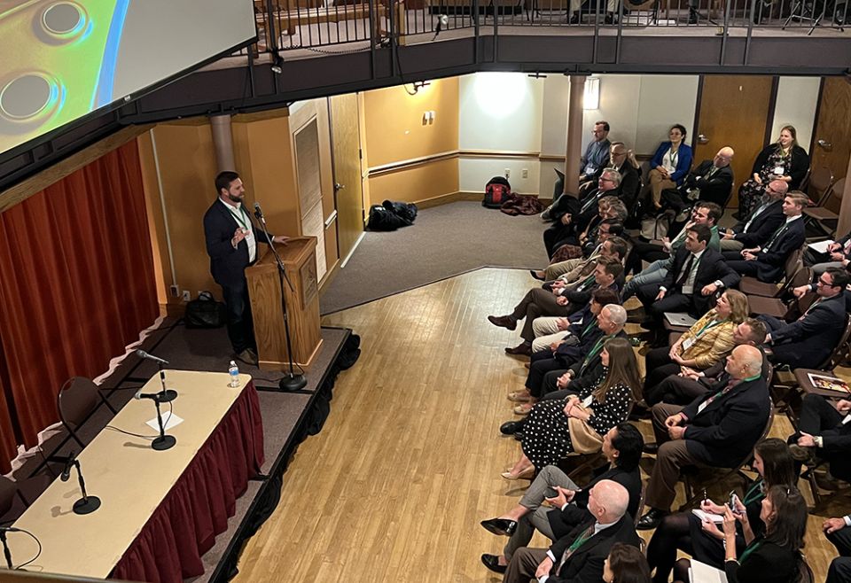 Republican Senate Candidate J.D. Vance speaks about life on the campaign trail during the Oct. 7-8 conference, "Restoring A Nation: The Common Good in the American Tradition," at Franciscan University of Steubenville in Steubenville, Ohio. (NCR)