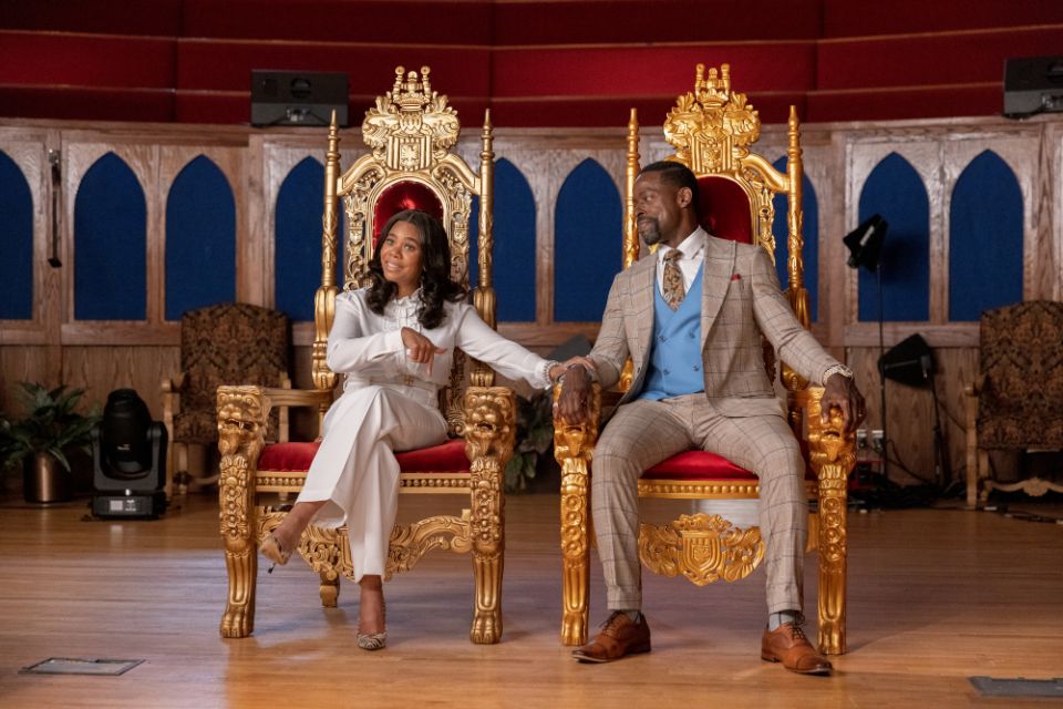 Regina Hall and Sterling K. Brown star as Trinitie and Lee-Curtis Childs in "Honk for Jesus. Save Your Soul." (Steve Swisher/© 2021 Pinky Promise LLC)
