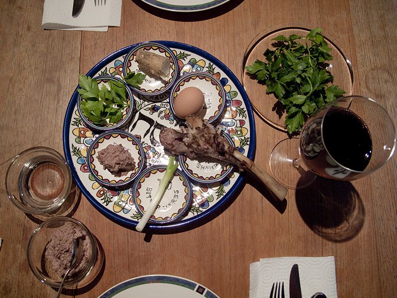 The traditional Seder plate prepared for Passover. (RNS/Creative Commons/Robert Couse-Baker)