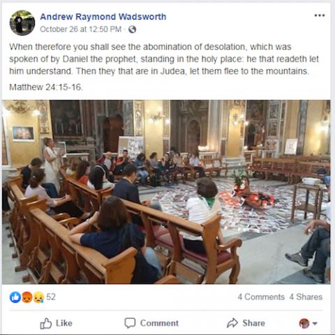 Screenshot of Oct. 26, 2019, post to Facebook account under Msgr. Andrew Raymond Wadsworth's name