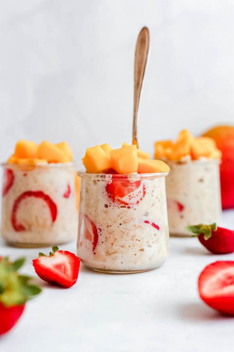 Vegan overnight oats with strawberries and mango (At Elizabeth's Table/Elizabeth Varga)