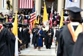 Catholic University of America students and faculty celebrate graduation May 12, 2018. (CNS/The Catholic University of America/Dana Rene Bowler)