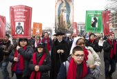 People walk up Constitution Avenue headed toward the U.S. Supreme Court while participating in the 47th annual March for Life Jan. 24, 2020, in Washington. The 2021 March for Life in Washington will be held virtually because of the coronavirus pandemic an