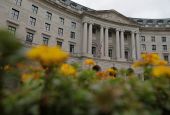 Flowers are seen in front of the headquarters of the Environmental Protection Agency May 10 in Washington. (CNS/Reuters/Andrew Kelly)