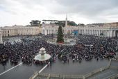 People in St. Peter's Square attend the Angelus led by Pope Francis from the window of his studio overlooking the square at the Vatican Jan. 6, the feast of the Epiphany. (CNS/Vatican Media)