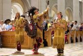 Members of the Huron-Wendat Nation perform a purification ritual at the Basilica of Sainte-Anne-de-Beaupré in Quebec June 26, 2016. (CNS/Presence/Philippe Vaillancourt)