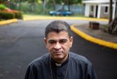 Bishop Rolando Álvarez of Matagalpa poses for a photo at a Catholic church where he had been taking refuge, alleging he had been targeted by the police, in Managua, Nicaragua, in this May 20, 2022, file photo