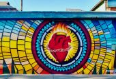 Mural of the sacred heart, called "Sagrado Corazón" by Jesus "CIMI" Alvarado at Sacred Heart Catholic Church, in El Segundo Barrio, El Paso, Texas