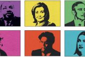 Top row, left to right: Rev. Martin Luther King Jr., House Speaker Nancy Pelosi, former President Barack Obama; Bottom row: Dorothy Day, Cornell West, U.S. Rep. Alexandra Ocasio-Cortez (NCR digitally manipulated images/Wikimedia Commons, CNS)