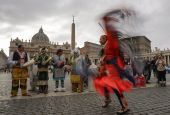 Members of the Assembly of First Nations perform in St. Peter's Square at the Vatican March 31. (AP/Alessandra Tarantino, file)