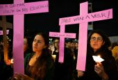 Demonstrators protest femicide and violence against women, in Mexico City Nov. 25, 2019, on the International Day for the Elimination of Violence Against Women. (Newscom/Sipa USA/Benedicte Desrus)
