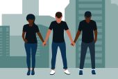 Illustration of three Black people holding hands in solidarity
